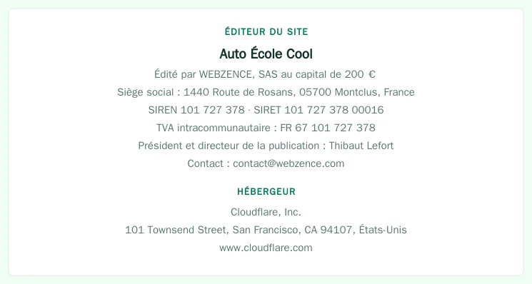 Coordonnées légales de l&rsquo;éditeur et de l&rsquo;hébergeur du site