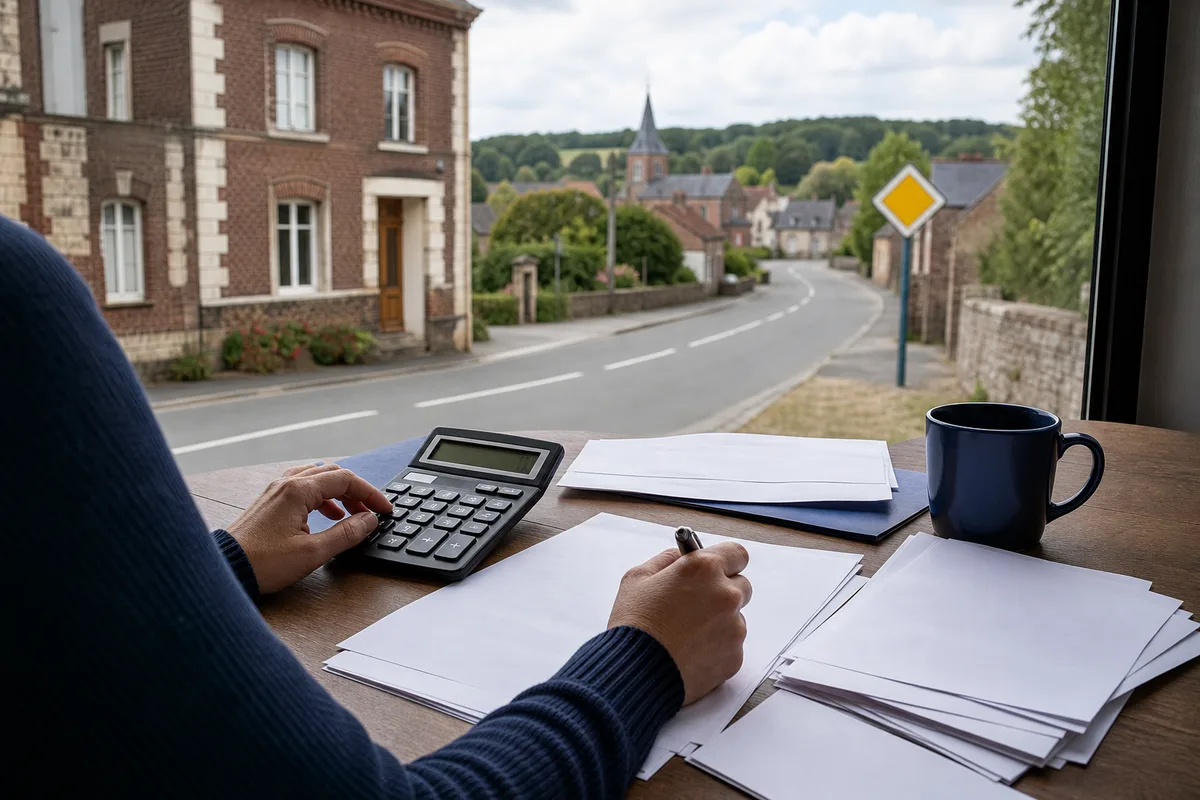 Personne calculant le budget d’une formation au permis avec des documents et une calculatrice