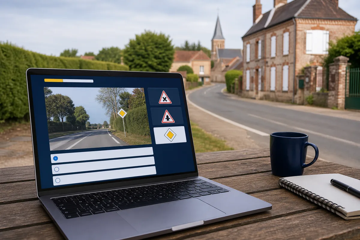 Série de questions du code de la route affichée sur un écran d’ordinateur portable